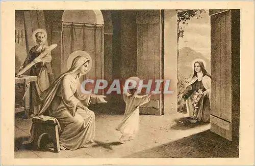 Ansichtskarte AK Ste Therese de l'Enfant Jesus jelant des fleurs sous les pas de l'Enfant Jesus (Tableau allegori