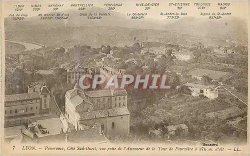 Cartes postales Lyon Panorama Cote Sud Ouest vue prise de l'Ascenseur de la Tour de Fourviere