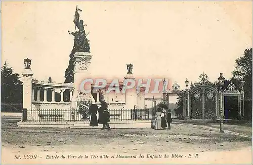 Cartes postales Lyon Entree du Parc de la Tete d'Or et Monument des Enfants du Rhone