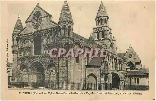 Cartes postales Poitiers (Vienne) Eglise Notre Dames la Grande Facade Ouest et Sud (XIe XIIe et XVe siecles)