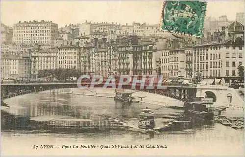 Cartes postales Lyon Pont La Feuillee Quai St Vincent et les Chartreux Bateaux