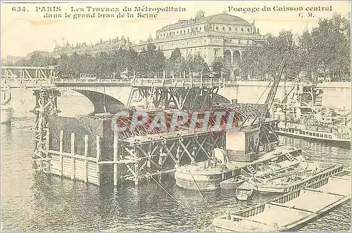 REPRO Paris Les Travaux du Metropolitain dans le grand bras de la Seine Foncage du Caisson central M