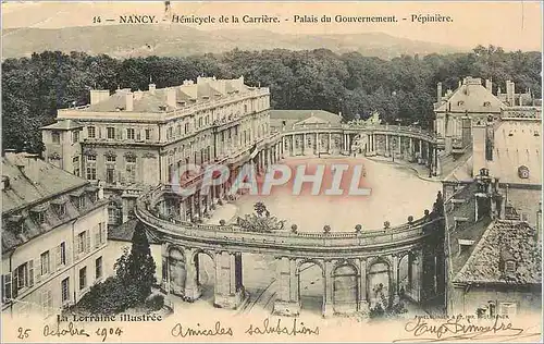 Ansichtskarte AK Nancy Hemicycle de la Carriere Palais du Gouvernement Pepiniere La Lorraine Illustree