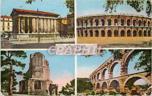 Cartes postales moderne Souvenir de Nimes La Maison Carree Les Arenes vue exterieur La Tour Magne Pont du Gard Les Arche