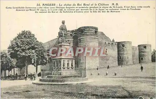 Cartes postales Angers La Statue du Roi Rene et le Chateau AB cette formidable forteresse a ete batue sous Phili