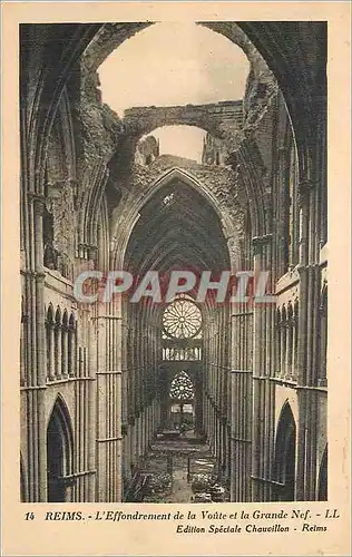 Cartes postales Reims L'Effondrement de la Voute et la Grande Nef
