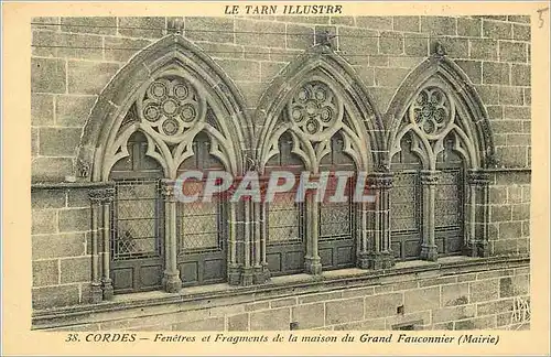 Cartes postales Le Tarn Illustre Cordes Fenetres et Fragment de la maison du Grand Fauconnier (Mairie)