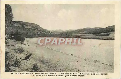 Cartes postales Lac D'Issarles (Ardeche) Un coin du Lac A l'Arriere plan on apercoit la Chaine des Cevennes domi