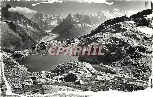 Moderne Karte Le Lac Blanc dans son decor En face Mer de Glace et Massifs des Grandes Jorasses des Aiguilles d