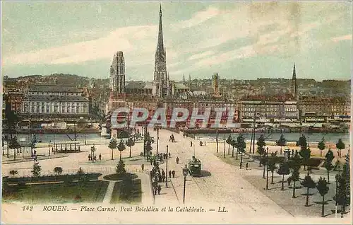 Cartes postales Rouen Place Carnot Pont Boteldieu et la Cathedrale