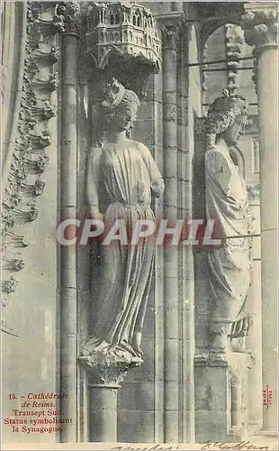 Cartes postales Cathedrale de reims transept sud statue symbolisant la synagogue