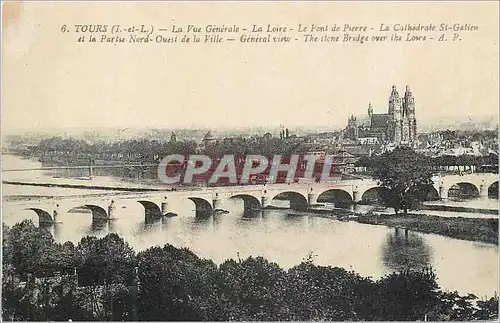 Cartes postales Tours (i et l) la vue generale la loire le pont de pierre la cathedrale st gatien et la partie n