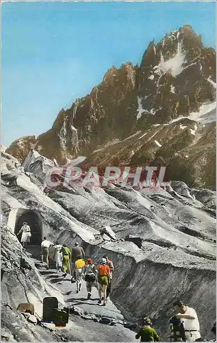 Moderne Karte Massif du mont blanc la mer de glace entree de la grotte Alpinisme