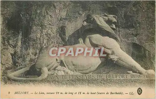Cartes postales Belfort le lion mesure 21m de long et 11m de haut (oeuvre de bartholdi)