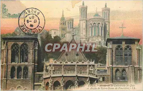 Cartes postales Lyon abside de la cathedrale st jean et abside de notre dame de fourviere