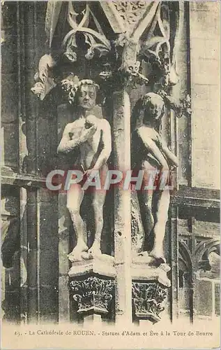 Cartes postales La cathedrale de rouen statues d adam et eve a la tour de beurre