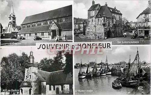 Cartes postales moderne Souvenir d'Honfleur L'eglise La lieutenance ND de Grace L'avant port Bateaux de pche