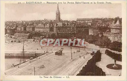 Ansichtskarte AK Saint Malo Panorama vers les Portes Saint Vincent et la Grande Porte Train