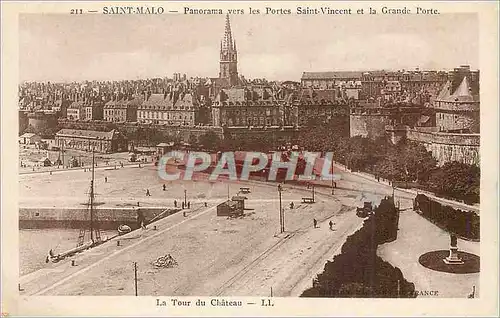 Cartes postales Saint Malo Panorama vers les Portes Saint Vincent et la Grande Porte Train