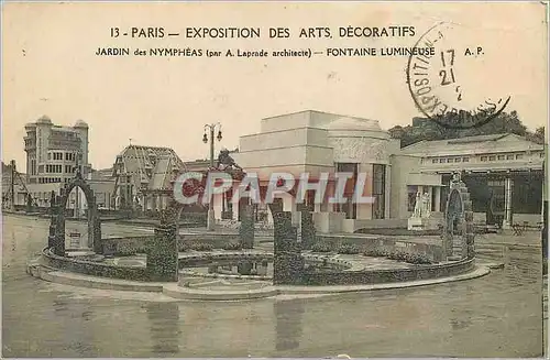 Cartes postales Paris Exposition des Arts Decoratifs Jardin des Nympheas Fontaine Lumineuse