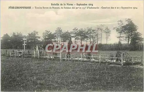 Cartes postales Fere Champenoise Bataille de la Marne Septembre 1914 Tombe Route de Baunes Militaria