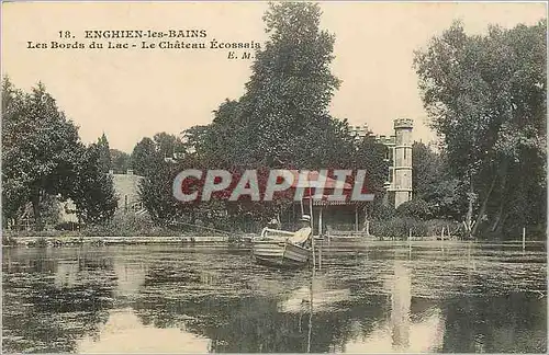 Cartes postales Enghien les Bains Les Bords du Lac Le Chateau Ecossais Barque Peche