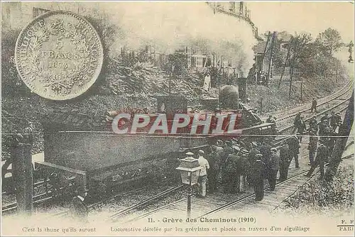 REPRO Greve des Cheminkots (1910) Locomotive Deraillee par les Grevistes Train