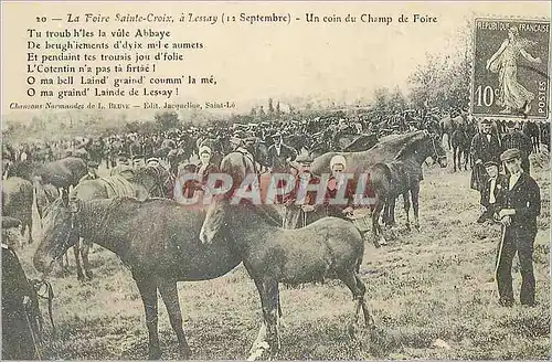 REPRO La Foire Sainte Croix a Lessay Septembre Un Coin du Champ de Foire Normandie Chevaux