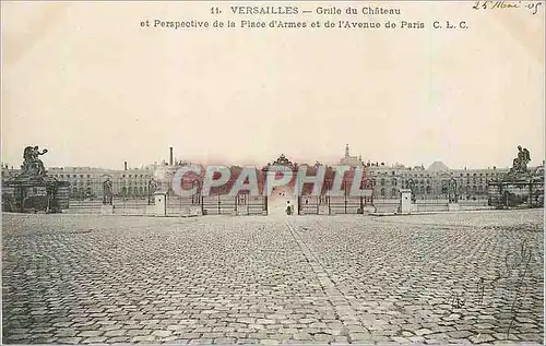 Cartes postales Versailles Grille du Chateau et Perspective de la Place d Armes et de l Avenue de Paris C L C