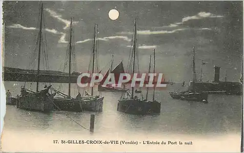 Cartes postales St Gilles Croix de Vie Vendee L Entree du Port la nuit Bateaux de peche