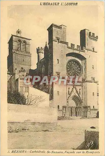 Cartes postales L Herault Illustre Beziers Cathedrale St Nazaire Facade sur le Remparts