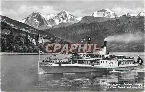 Cartes postales moderne Thunersee Schloss Hunegg mit Elger Monch und Jungfrau Bateau
