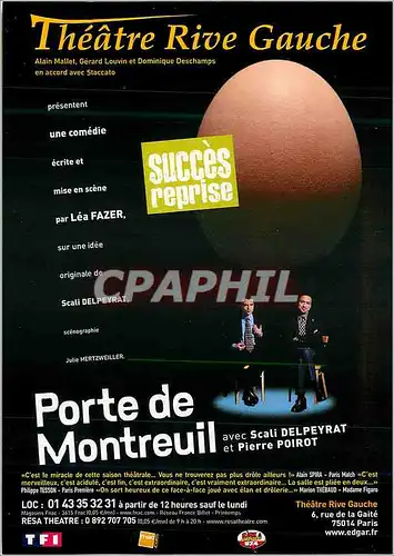 Moderne Karte Theatre Rive Gauche Porte de Montreuil avec Scali Delpeyrat et Pierre Poirot une comedie ecrite