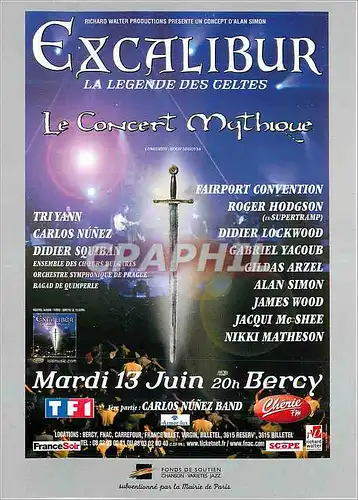 Moderne Karte Excalibur Le Legende des Celtes Le Concert Mythique Bercy Paris Tri Yann Carlos Nunez TF1 Cherie