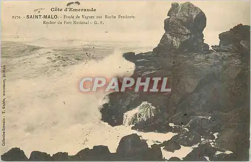Cartes postales Cote d Emeraude Saint Malo Etude de Vagues sur Roche Pendante Rocher du Fort National