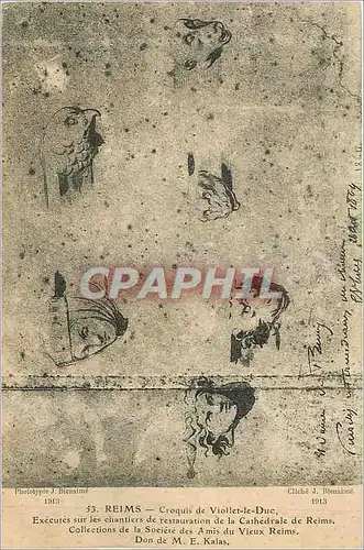 Ansichtskarte AK Reims Croquis de Viollet le Duc Executes sur les chantiers de restauration de la Cathedrale de R