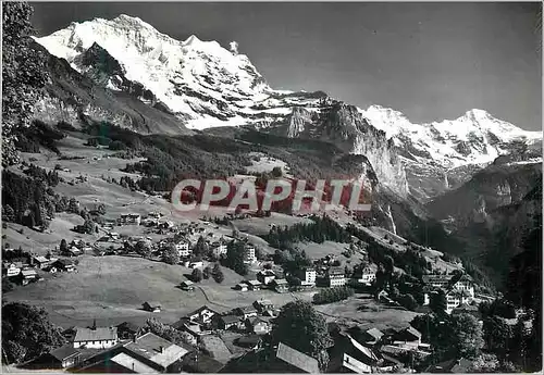 Moderne Karte Wengen mit Jungfrau und Breithorn