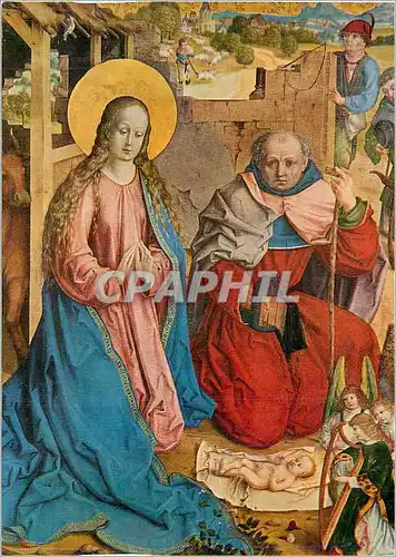 Cartes postales moderne Geburt Christi Linke Innentafel vom Flugalaltar des Nelkenmeisters (um 1480)