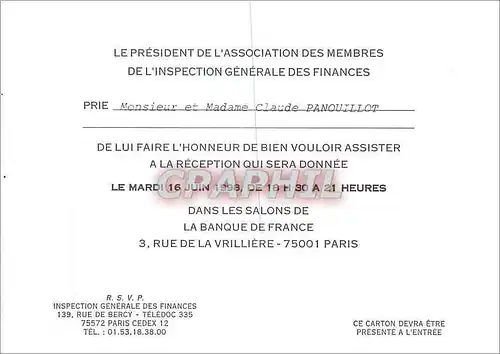 Moderne Karte Le President de l'Association des Membres de l'Inspection Generale des Finances Banque de France