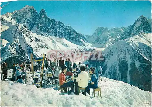 Moderne Karte Panorama depuis Super Chamonix La Flegere La Verte les Drus La Mer de Glace