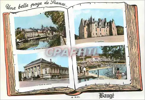 Moderne Karte Bauge (M et L) Une Belle page de France Le grand moulin Le ch�teau Le palais de justice La pisci