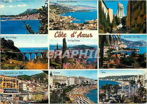 Cartes postales moderne Cote d'Azur Menton Monaco La Turbie Eze Village Le Cap Ferrat Beaulieu sur Mer Villefranche sur