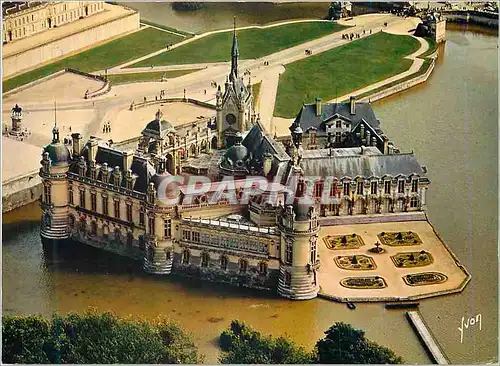 Moderne Karte Chateau de Chantilly (Oise) Couleurs et Lumiere de France Vue aerienne du Chateau