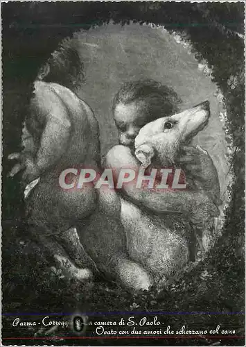 Cartes postales moderne Parma Carreggio La Chambre de St Paul Ovale avec deux Amours qui Jouent avec le Chien