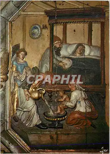 Cartes postales moderne Lampaul Guimiliau (Finistere) La Bretagne en Couleurs La Nativite de la Vierge Panneau du Retabl