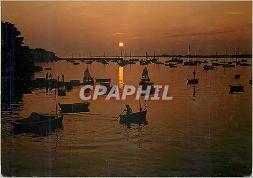 Moderne Karte La Bretagne Pittoresque Coucher de Soleil Bateaux