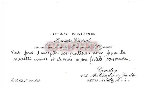 Carte de visite Jean Naome Secretaire General de la Compagnie Miniere de l'Ogooue Comilog