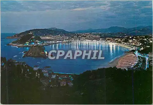 Moderne Karte Donostia San Sebastian Vista Nocturna de la Babia La Baie La Nuit