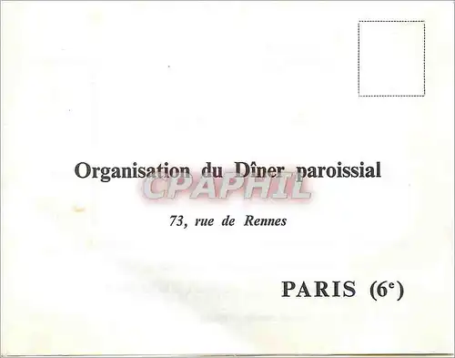 Carte d'invitation Paris (6e) Organisation du Diner Paroissial Rue de Rennes Salles Lutetia Boulevar