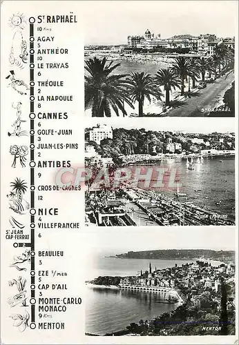 Cartes postales moderne De St Raphael a Menton Via Juan les Pins par le Bord de Mer